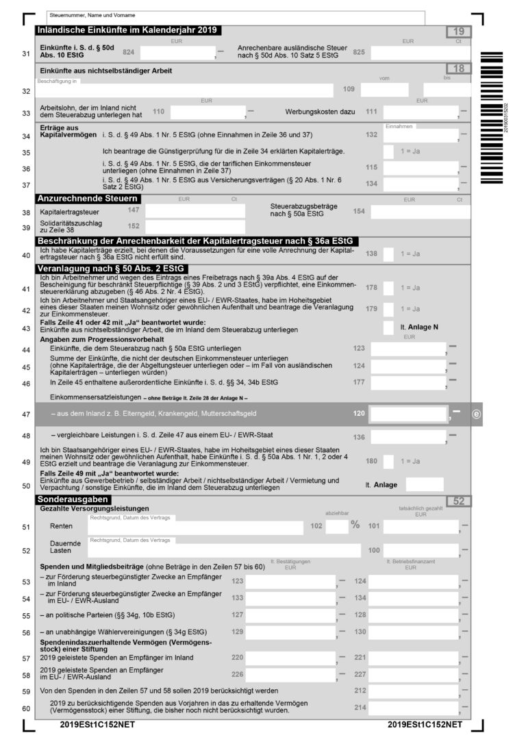 Einkommensteuererklärung (Hauptvordruck ESt 1 C) - Für Beschränkt ...