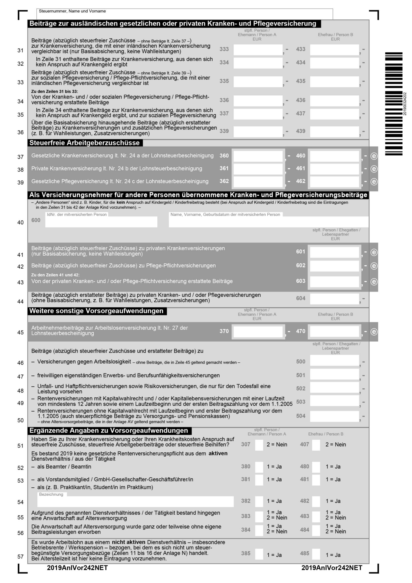 Anlage Vorsorgeaufwand 2024 Formular Pdf – ZPRA